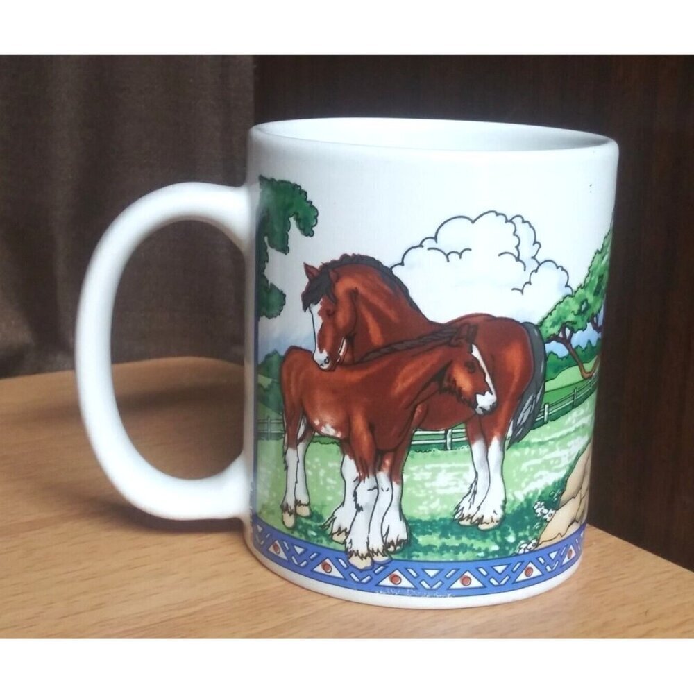 Vintage Coffee Mug 1995 Clysdale Horses Farmyard Equestrian mug Busch Gardens